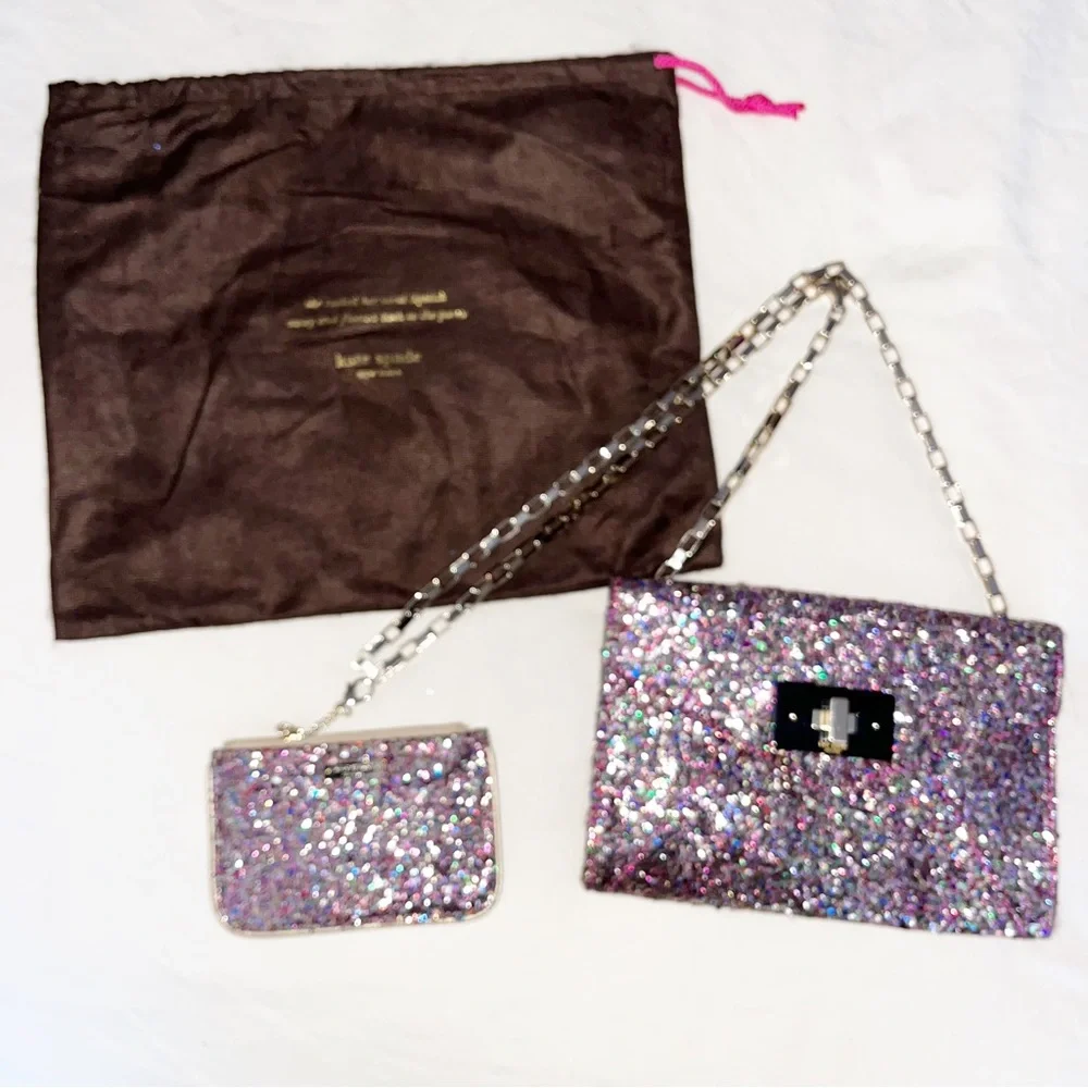 Kate Spade Sonia Moonlit Soirée Glitter Bag with Matching Wallet Dust Bag